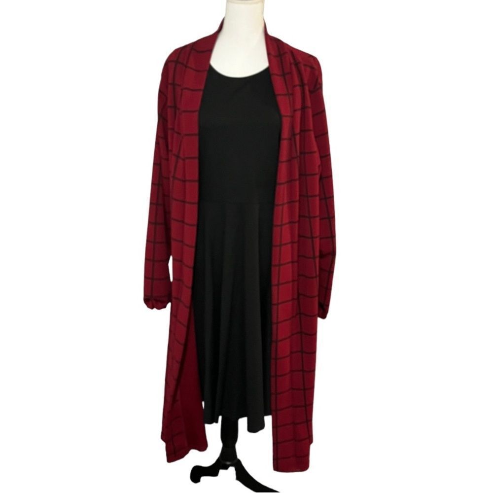 Boohoo red and black windowpane duster size 18 EUC lightweight - Picture 1 of 13